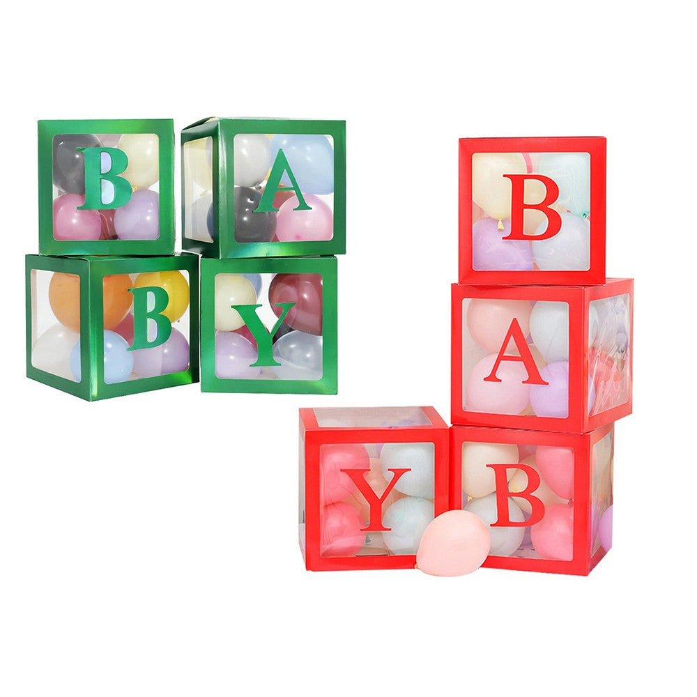 2 Sets of 4 Clear Christmas Balloon Boxes with 26 Letters from A to Z-Green+Red