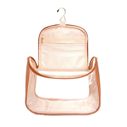 2Pcs Clear Makeup Bag Travel Toiletry Bag Cosmetic Bag with Hook - Brown+Pink
