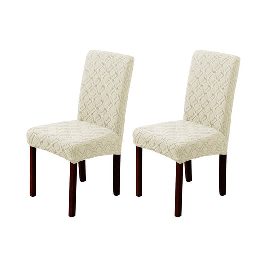 2Pcs Jacquard Dining Chair Cover Stretch Chair Protector Cover Beige