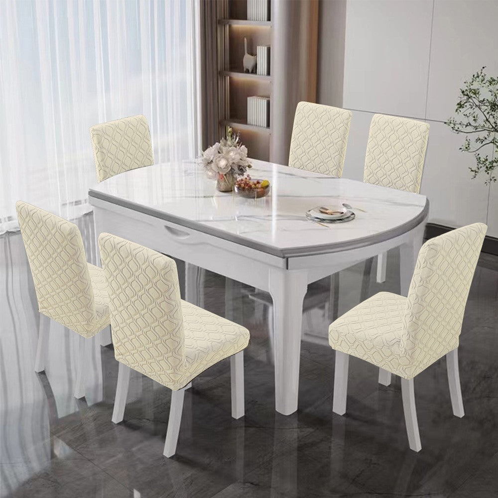 2Pcs Jacquard Dining Chair Cover Stretch Chair Protector Cover Beige