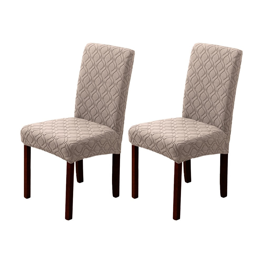 2Pcs Jacquard Dining Chair Cover Stretch Chair Protector Cover Khaki