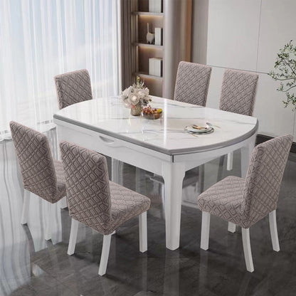 2Pcs Jacquard Dining Chair Cover Stretch Chair Protector Cover Khaki