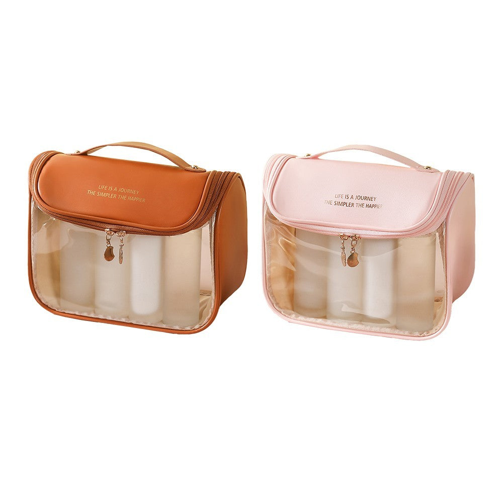 2Pcs Clear Makeup Bag Travel Toiletry Bag Cosmetic Bag with Hook - Brown+Pink