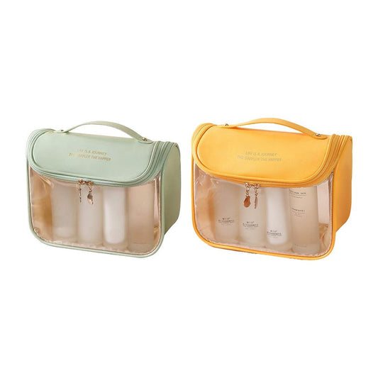 2Pcs Clear Makeup Bag Travel Toiletry Bag Cosmetic Bag with Hook - Green+Yellow