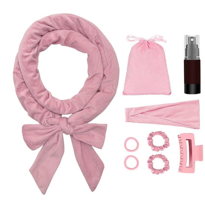 2 X Heatless Hair Curling Set Heatless Hair Curler Headband Hair Ties Black Pink