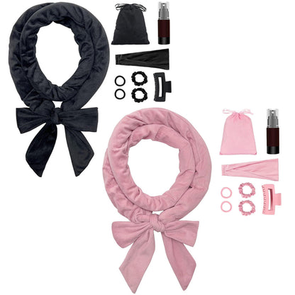 2 X Heatless Hair Curling Set Heatless Hair Curler Headband Hair Ties Black Pink