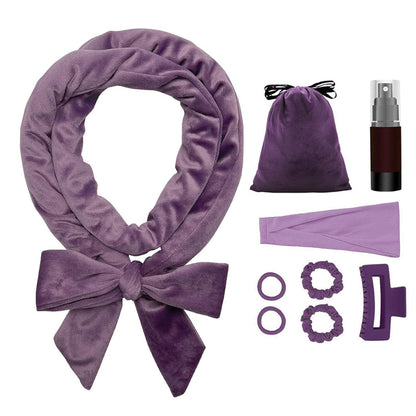 2X Heatless Hair Curling Set Heatless Hair Curler Headband Hair Tie Green Purple