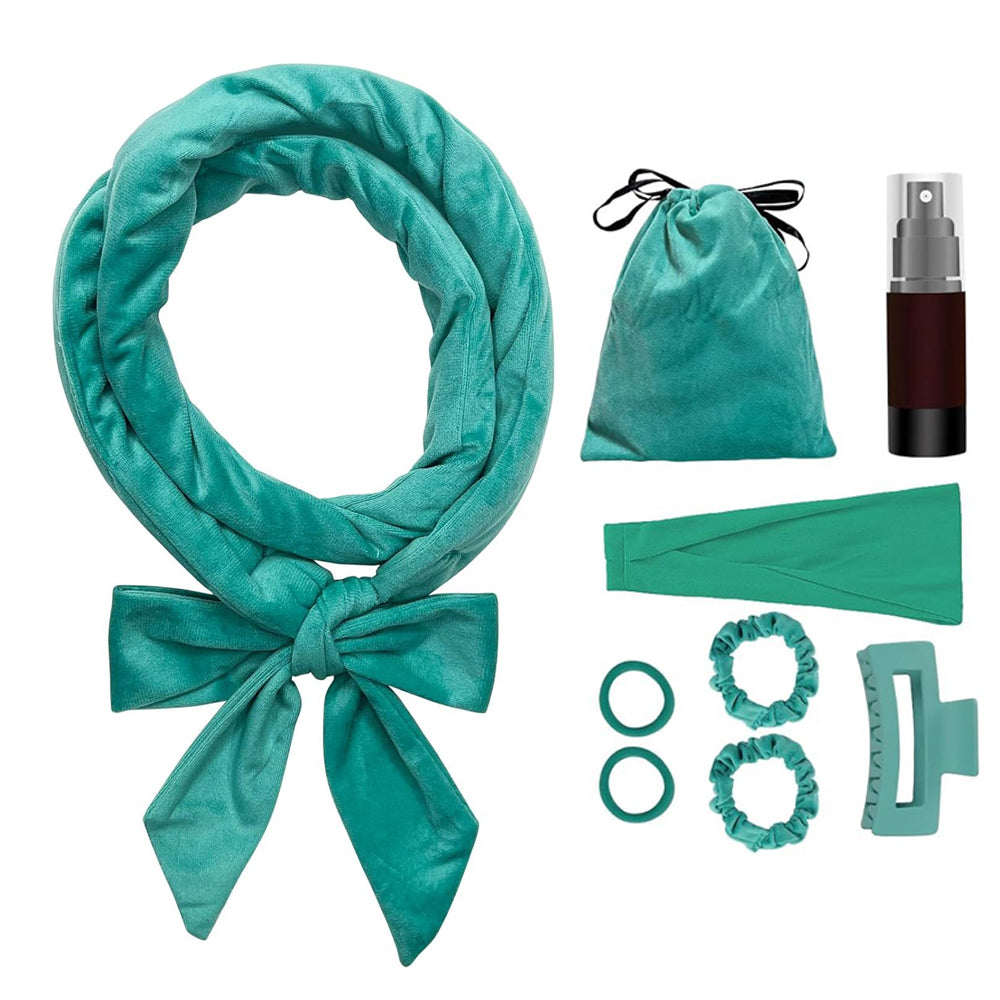 2X Heatless Hair Curling Set Heatless Hair Curler Headband Hair Tie Green Purple
