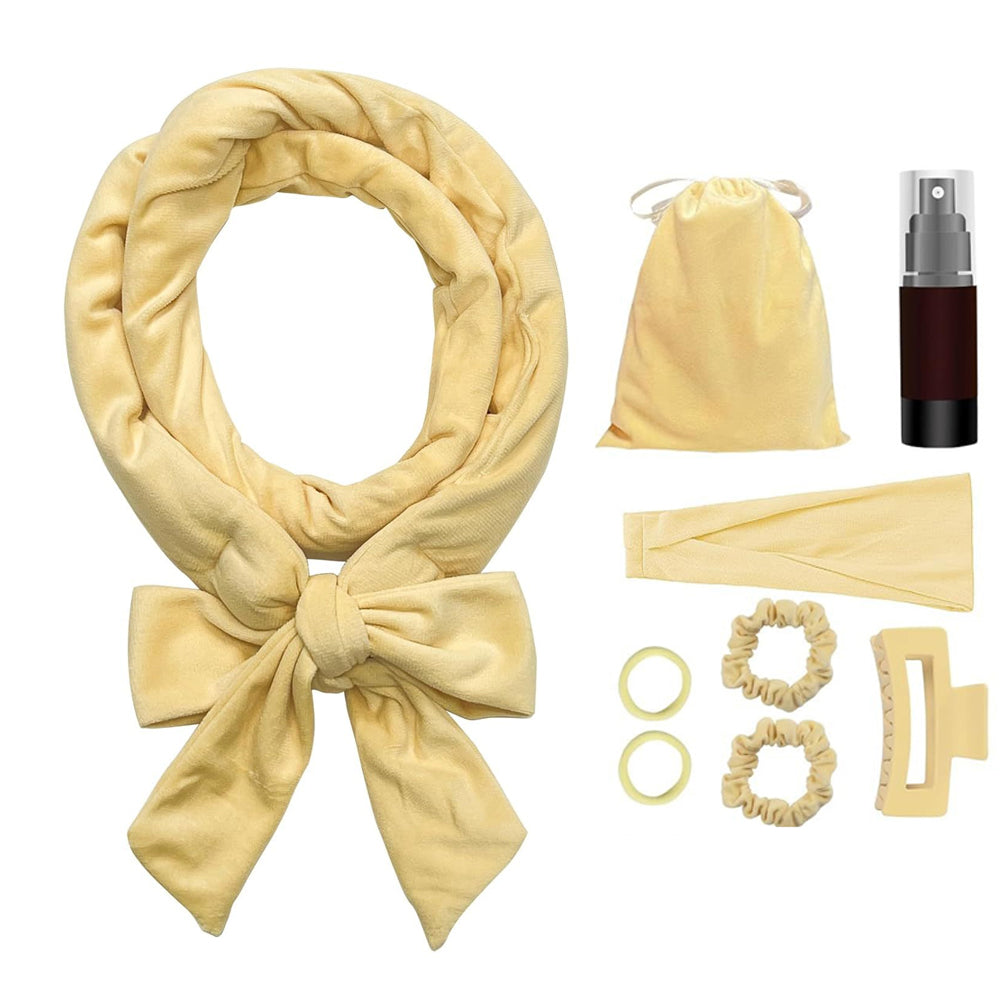 2 X Heatless Hair Curling Set Heatless Hair Curler Headband Hair Tie Yellow