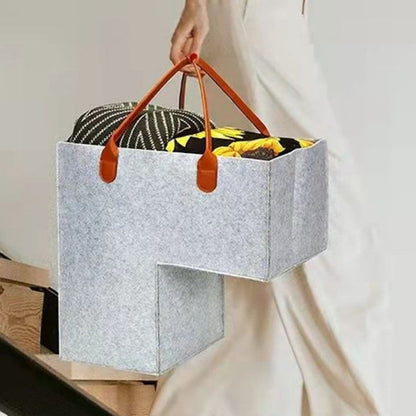 Stair Step Basket with Handle Foldable Storage Bag Light Grey
