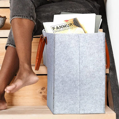 Stair Step Basket with Handle Foldable Storage Bag Light Grey