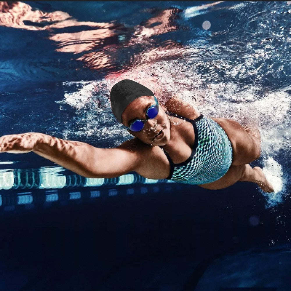 2Pcs Adult Elastic Silicone Swimming Cap Pool Cap for Long Hair - Black+White M