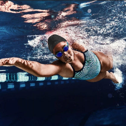 2Pcs Adult Elastic Silicone Swimming Cap Pool Cap for Long Hair - Black+White M