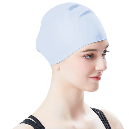 2Pcs Adult Elastic Silicone Swimming Cap Pool Cap for Long Hair - Black+White M