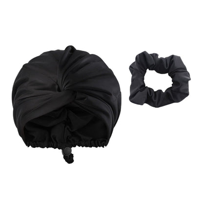 Adjustable Satin Hair Bonnet Sleeping Night Cap Hair Wrap Turban Black