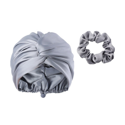 Adjustable Satin Hair Bonnet Sleeping Night Cap Hair Wrap Turban Gray