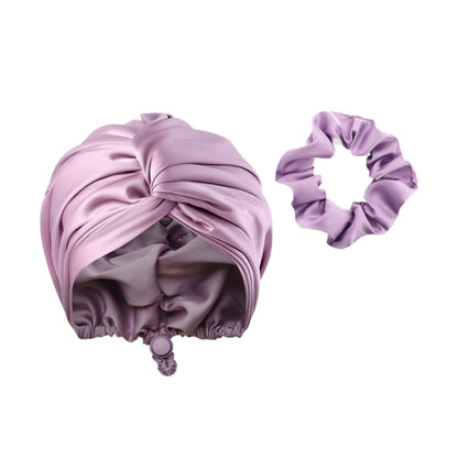 Adjustable Satin Hair Bonnet Sleeping Night Cap Hair Wrap Turban Purple