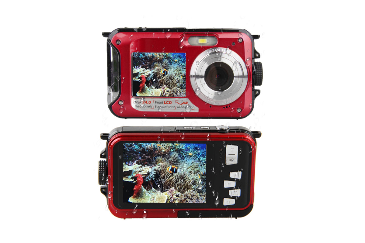 24MP Waterproof Portable Digital Underwater Camera Red