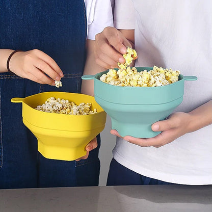2Pcs Collapsible Silicone Popcorn Popper Popcorn Bowl with Lid - Green+Yellow