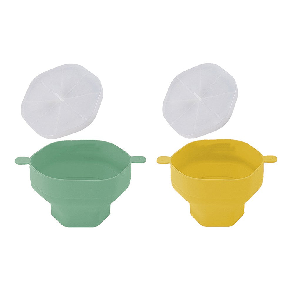 2Pcs Collapsible Silicone Popcorn Popper Popcorn Bowl with Lid - Green+Yellow