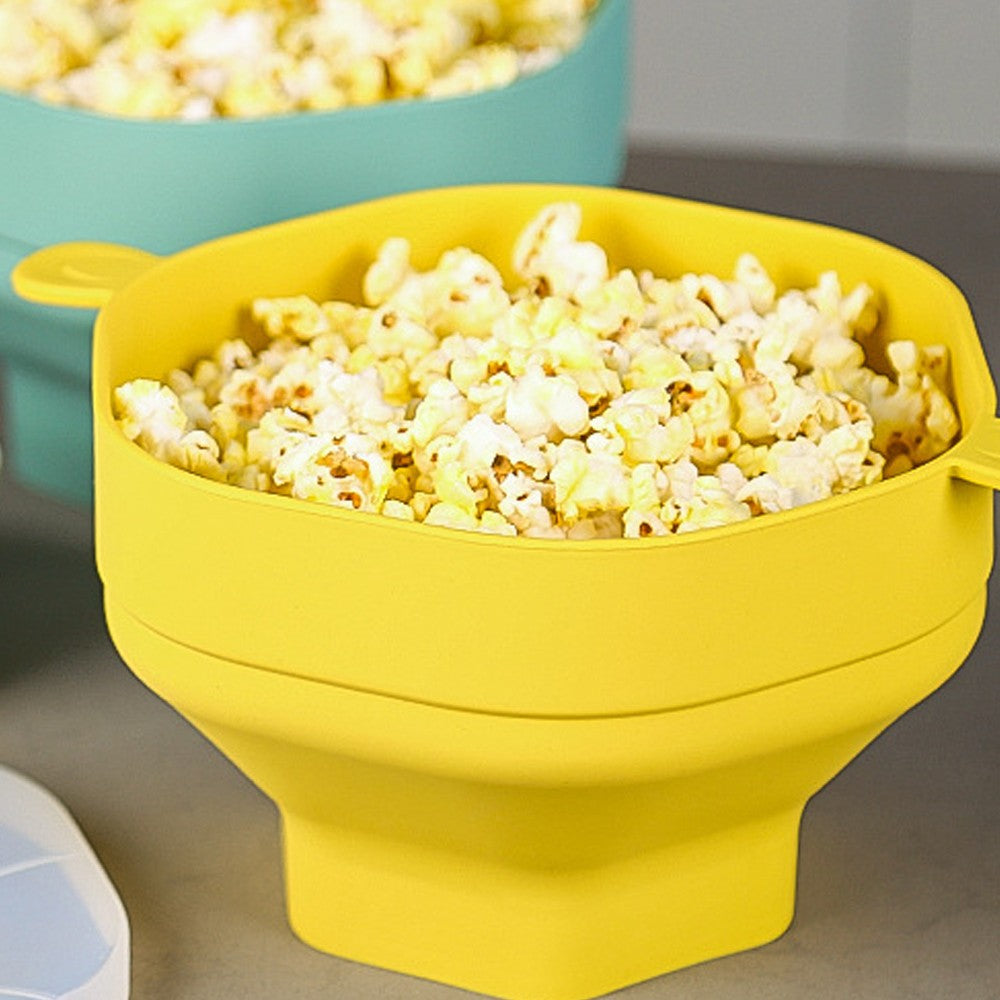 2Pcs Collapsible Silicone Popcorn Popper Popcorn Bowl with Lid - Green+Yellow