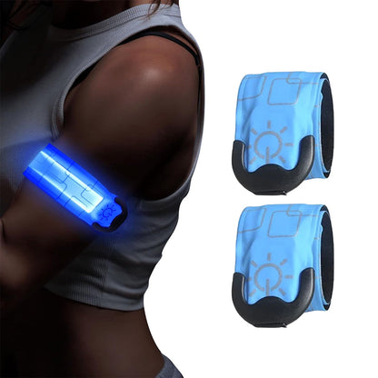 2Pcs Rechargeable LED Light-Up Armband Slap Bracelet Flashing Arm Wrist Bands for Night Running Cycling Blue