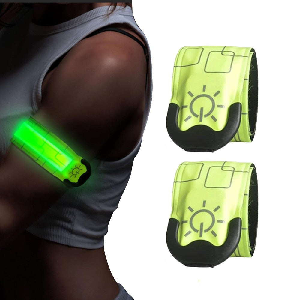 2Pcs Rechargeable LED Light-Up Armband Slap Bracelet Flashing Arm Wrist Bands for Night Running Cycling Green