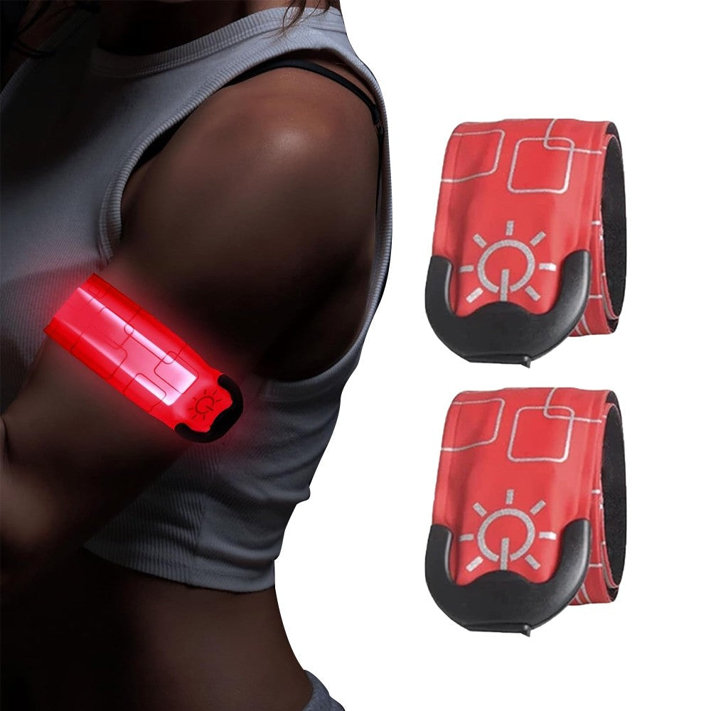 2Pcs Rechargeable LED Light-Up Armband Slap Bracelet Flashing Arm Wrist Bands for Night Running Cycling Red