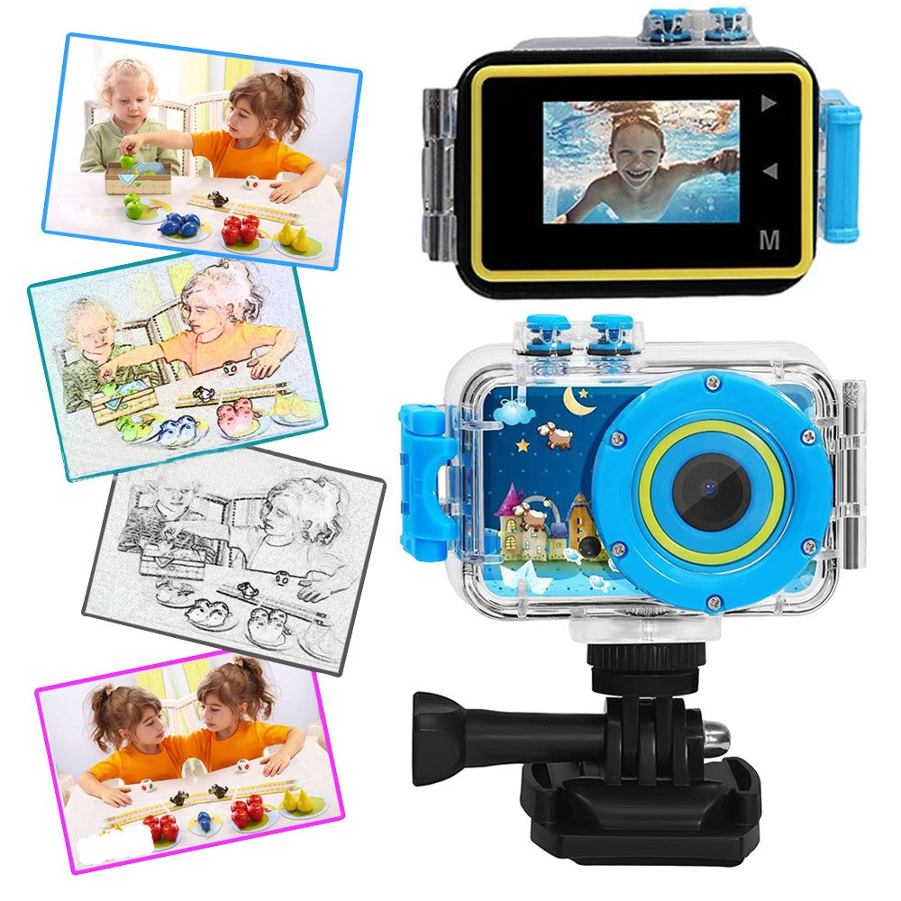 1080P HD Kids Sports Camera with Waterproof Case and 32GB Memory Card Blue