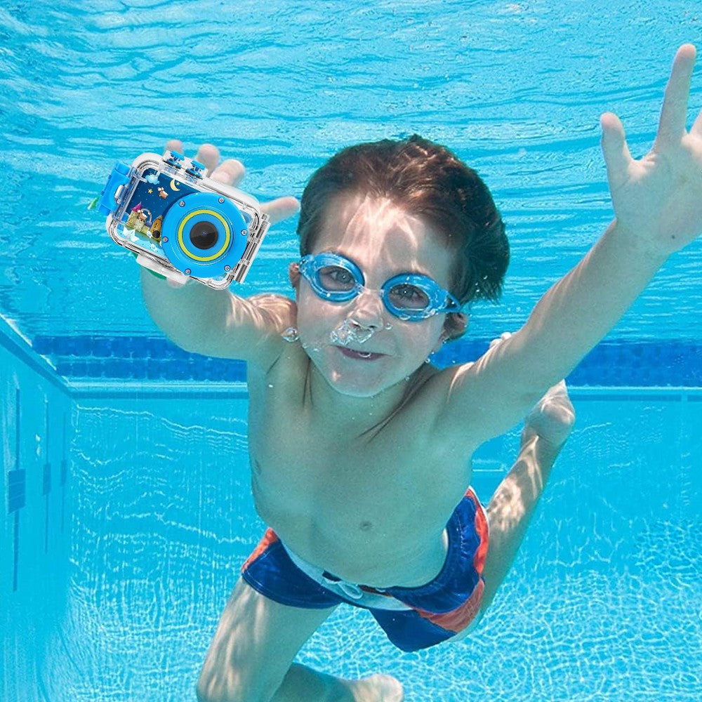 1080P HD Kids Sports Camera with Waterproof Case and 32GB Memory Card Blue
