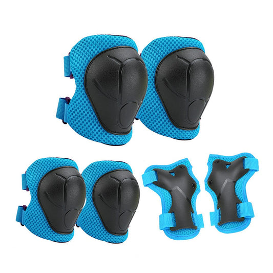 6Pcs Set Kids Protective Gear Set Knee Pads Wrist Guards Elbow Pads for Skating Cycling Rollerblading Blue