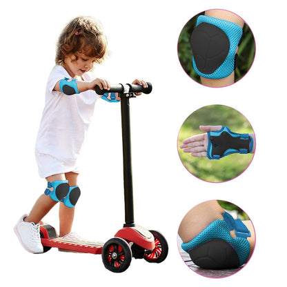 6Pcs Set Kids Protective Gear Set Knee Pads Wrist Guards Elbow Pads for Skating Cycling Rollerblading Blue