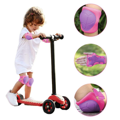 6Pcs Set Kids Protective Gear Set Knee Pads Wrist Guards Elbow Pads for Skating Cycling Rollerblading Pink