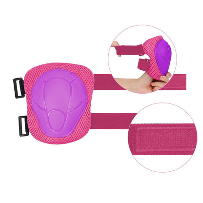 6Pcs Set Kids Protective Gear Set Knee Pads Wrist Guards Elbow Pads for Skating Cycling Rollerblading Pink