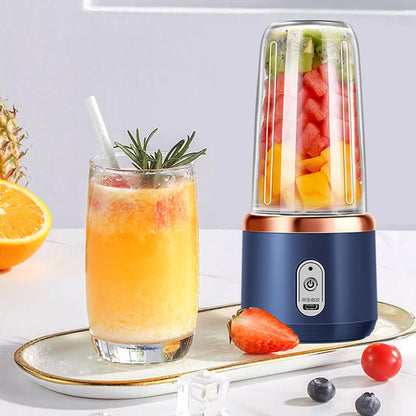 400ml Portable Electric Juicer Double Cup Juice Maker Blender Rechargeable Fruit Mixer Blue