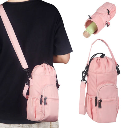Water Bottle Sling Bag Crossbody Water Bottle Pouch Bottle Sleeve for Camping Walking Hiking Sports Pink