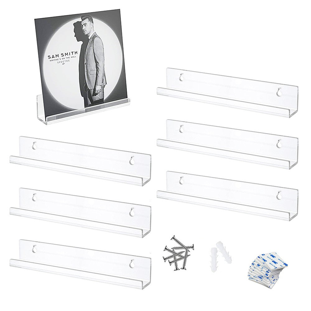 6Pcs Wall Mount Vinyl Record Display Shelf 12-inch Clear Acrylic Album Record Holder