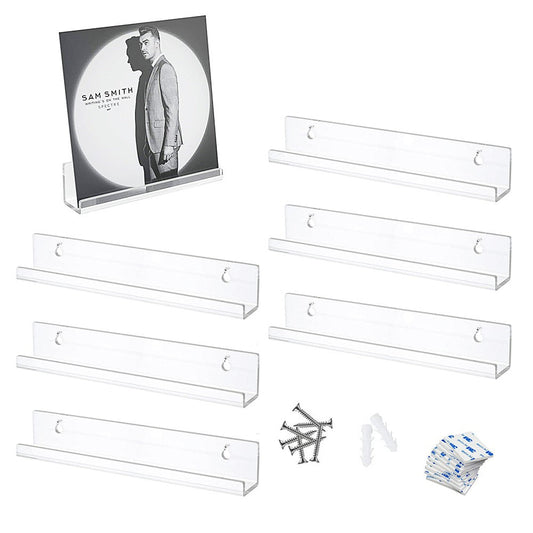 6Pcs Wall Mount Vinyl Record Display Shelf 12-inch Clear Acrylic Album Record Holder