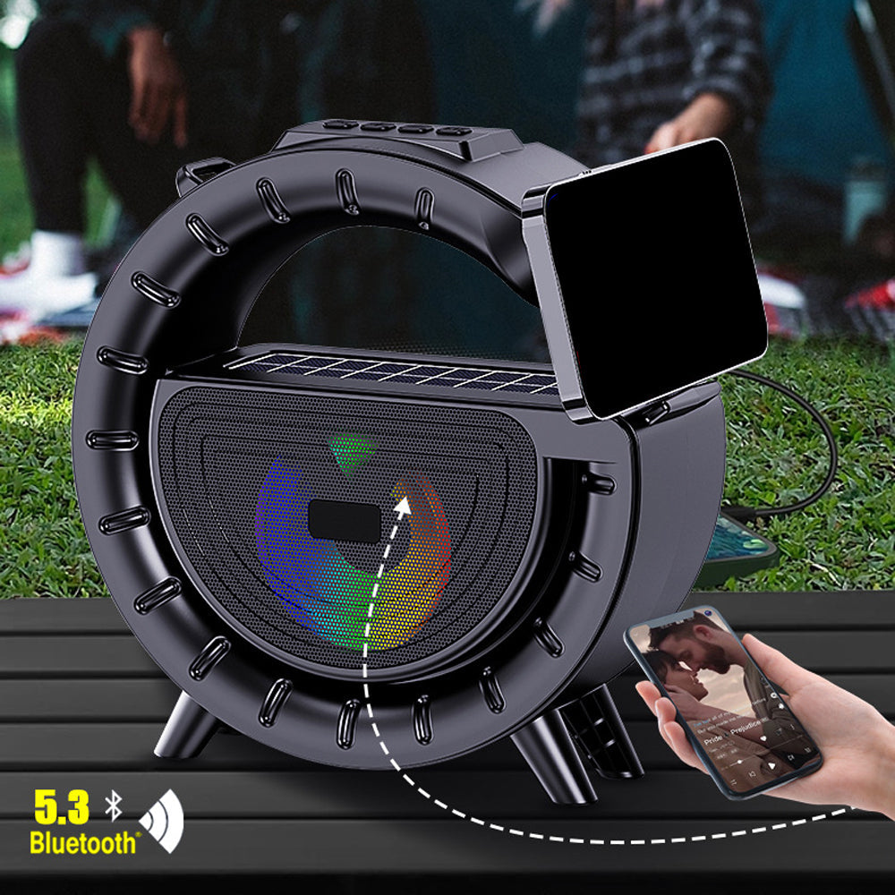 Solar Powered Bluetooth Speaker with Flashlight Portable Outdoor Speaker
