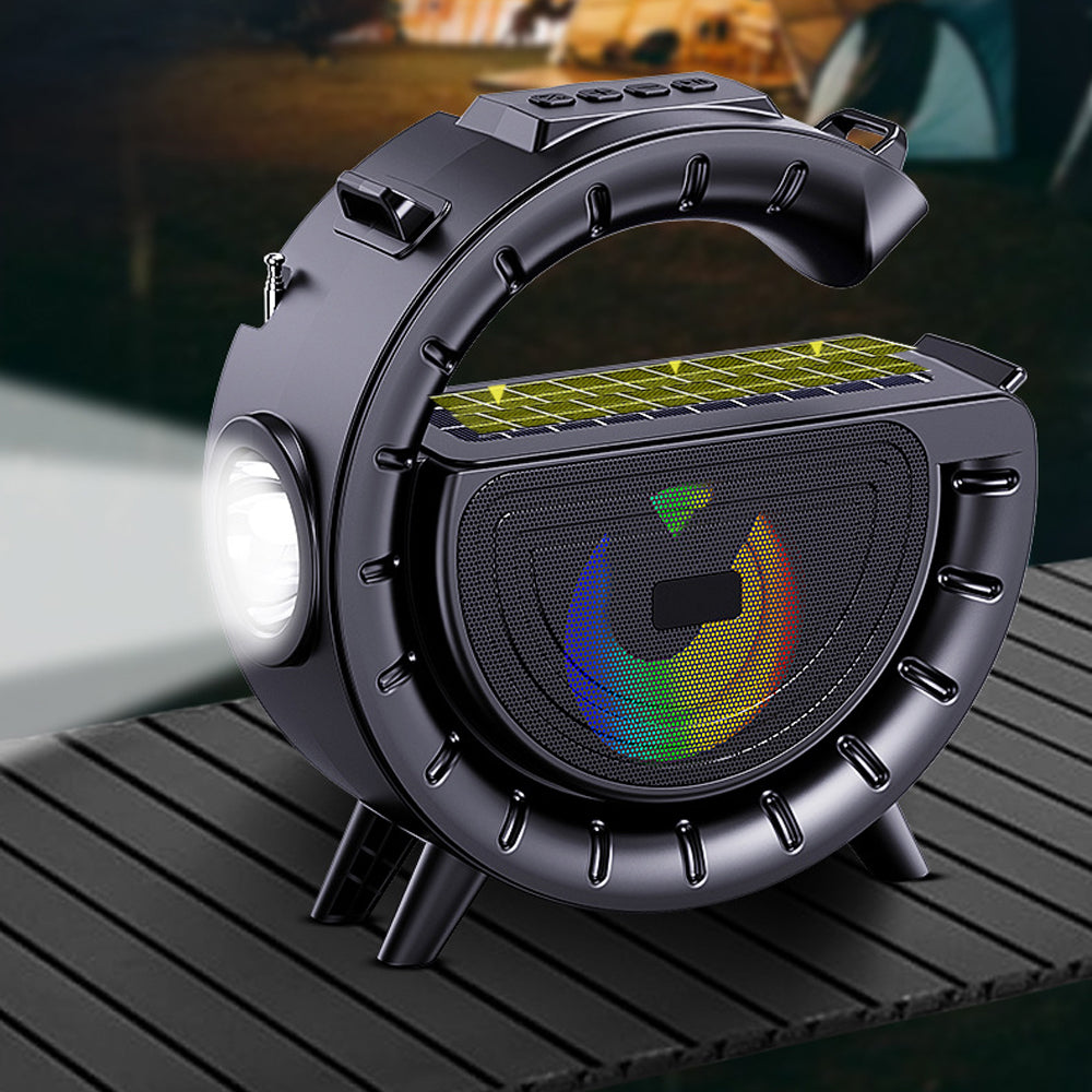 Solar Powered Bluetooth Speaker with Flashlight Portable Outdoor Speaker