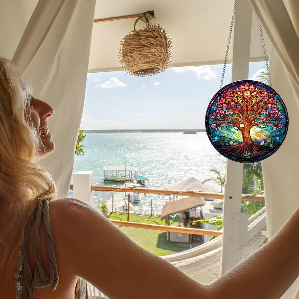 Stained Acrylic Window Panel Hanging Decor Round Wall Home Decoration