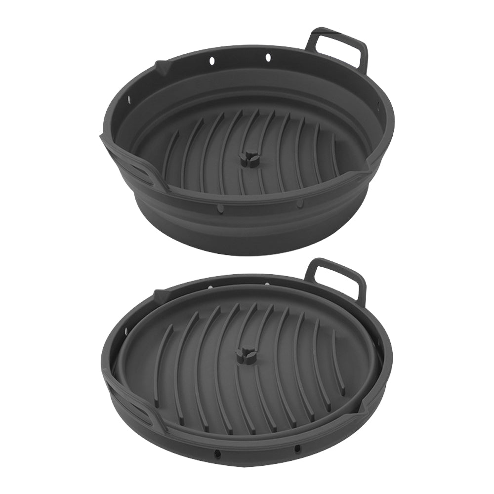 Reusable Air Fryer Liner Tong Gloves Set Foldable Silicone Air Fryer Baking Tray with Divider Black