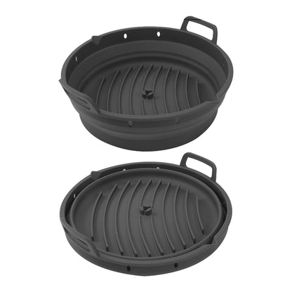 Reusable Air Fryer Liner Tong Gloves Set Foldable Silicone Air Fryer Baking Tray with Divider Black