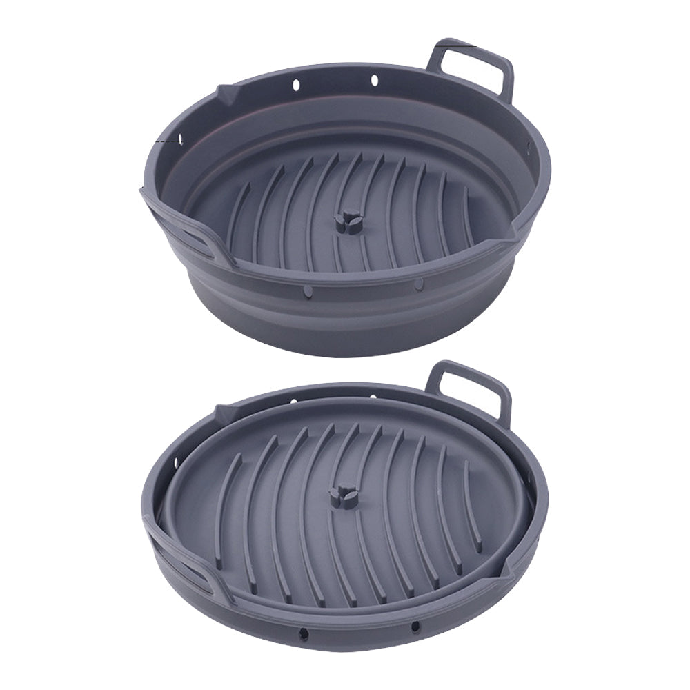 Reusable Air Fryer Liner Tong Gloves Set Foldable Silicone Air Fryer Baking Tray with Divider Grey
