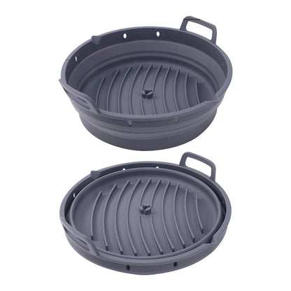 Reusable Air Fryer Liner Tong Gloves Set Foldable Silicone Air Fryer Baking Tray with Divider Grey