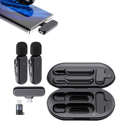 2-in-1 Wireless Lavalier Microphone Rechargeable Plug-Play Clip on Lapel Mic for Live Streaming Recording Vlog