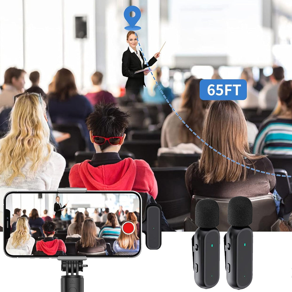 2-in-1 Wireless Lavalier Microphone Rechargeable Plug-Play Clip on Lapel Mic for Live Streaming Recording Vlog