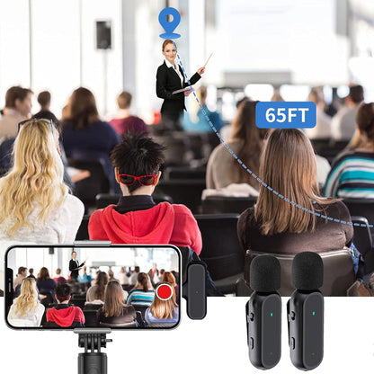 2-in-1 Wireless Lavalier Microphone Rechargeable Plug-Play Clip on Lapel Mic for Live Streaming Recording Vlog