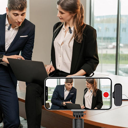 2-in-1 Wireless Lavalier Microphone Rechargeable Plug-Play Clip on Lapel Mic for Live Streaming Recording Vlog