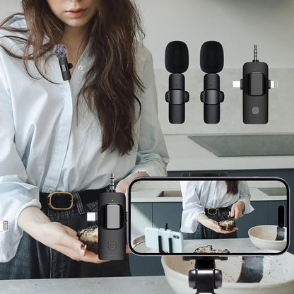 3-in-1 Wireless Lavalier Microphone Set for Vlog Live Streaming Style 2